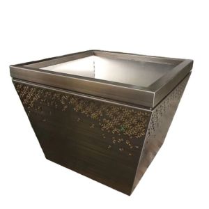Large hollow-carved square rectangular steel flower planter pot