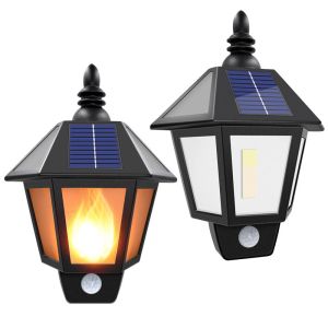 Motion Sensor Solar Power Outdoor Flame Flickering Wall Mount LED Light for