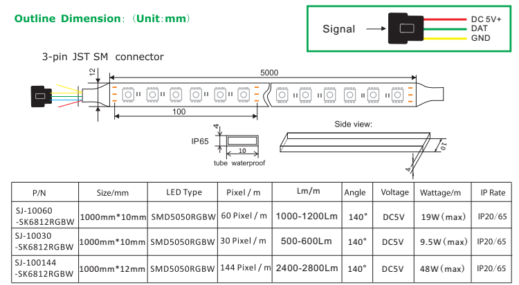 Addressable 30LEDs/m&60LEDs/m SMD5050 LED strips Arduino / DMX512 / Artnet Pixel sk6812