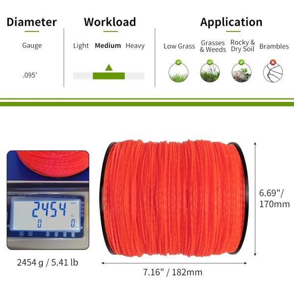 Professional Grade 2.4mm Diameter 100% Nylon Grass Trimmer Line with 3.3m Length for Efficient Weeding