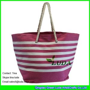 Quality LUDA large handbags for women striped top zipper paper look straw beach bags for sale