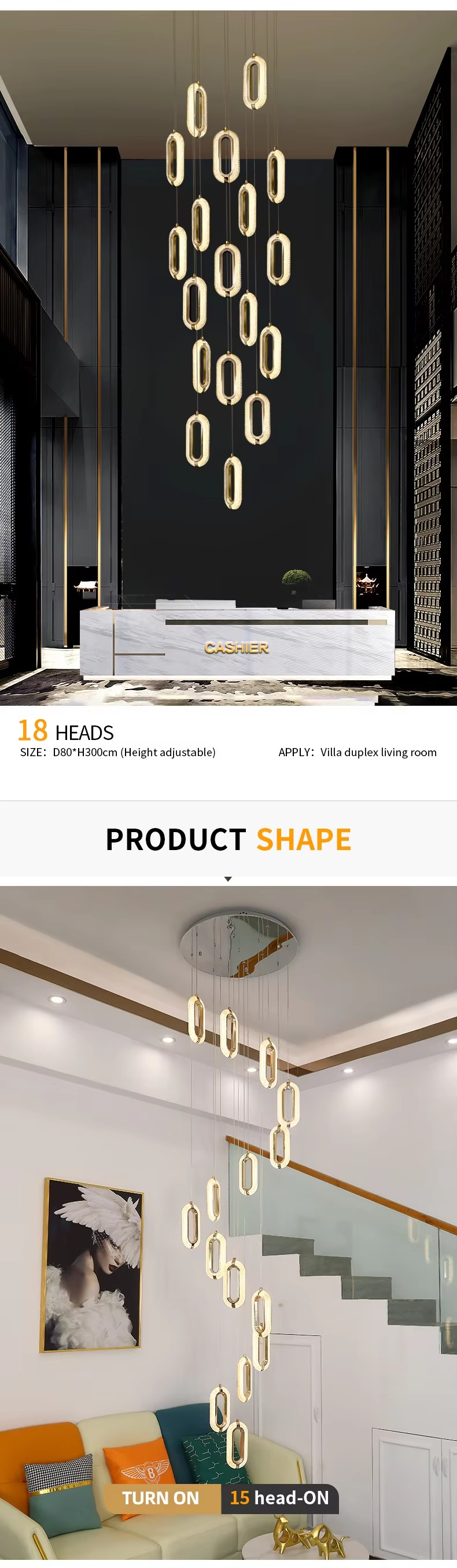 3200-6500K Three Colors Changing Light LED Chandelier Modern Light Luxury Acrylic Oval Pendant For Home And Restaurant