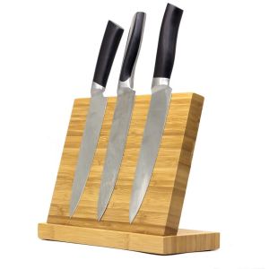 ISO9001 2000 System Natural Bamboo Wood Magnetic Knife Block Holder Customized Design