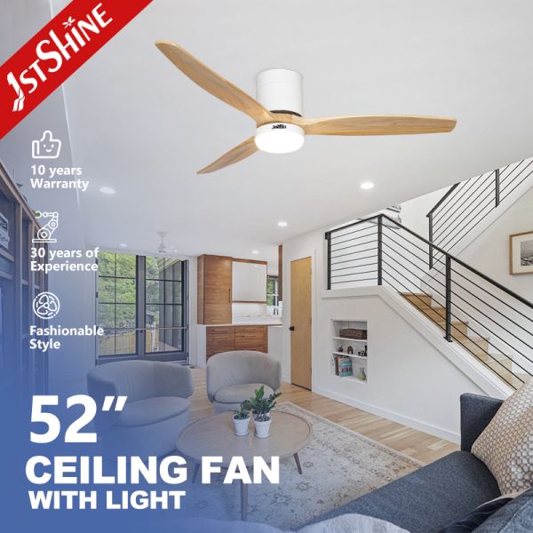52 Inches Wooden Blades LED Lighting Ceiling Fan with Remote Control Switch