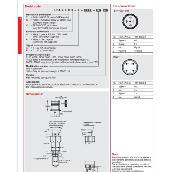 HDA 4700 General Pressure Transducers best price new and ori