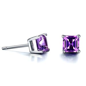 China White Gold Princess Amethyst Stud Earrings Women Fine Jewelry (KE003PURPLE) on sale