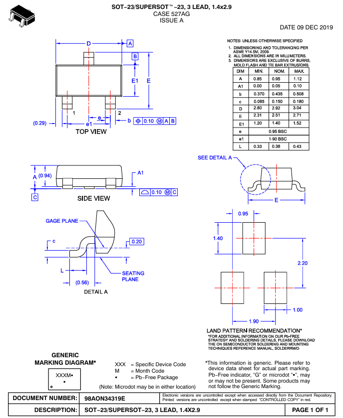 NDS331N 20V N-Channel MOSFET 1.6A Continuous 0.25Ω Rds(on) SOT-23 1.8V Logic Level -55°C to +150°C