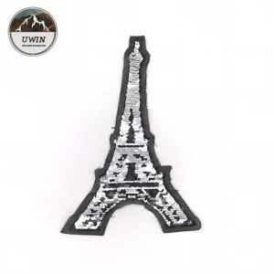 Famous Eiffel Tower Sequin Embroidery Patches Silver / Black For Garment