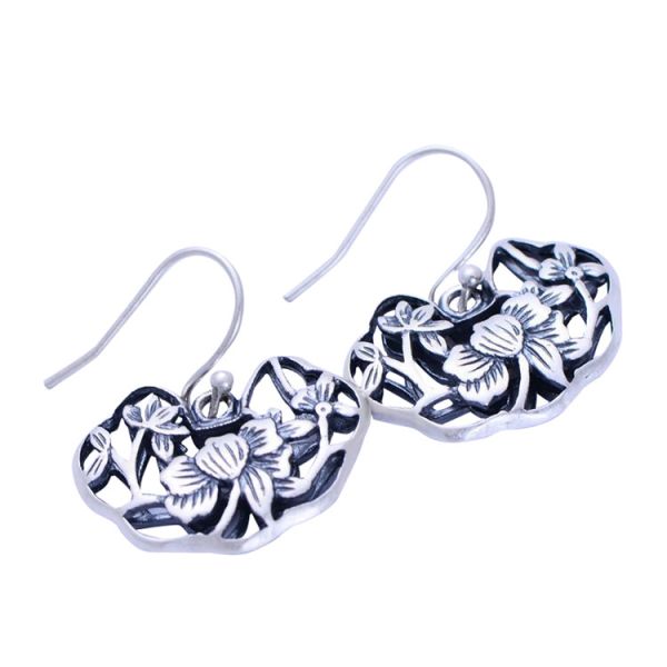 Buy Sterling Silver 925 Engraved Flowers Dangle Earring (XH042982W) at wholesale prices
