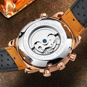 KINYUED J019-6 Tourbillon automatic mechanical genuine leather business
