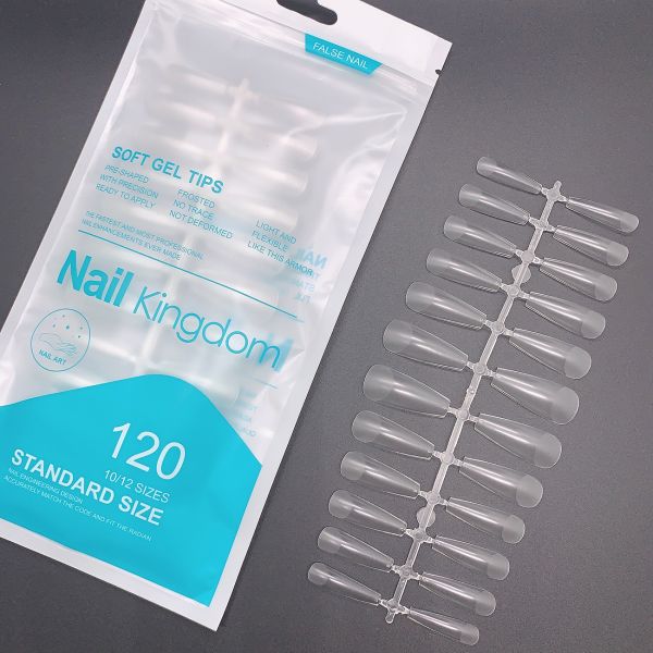 120PCS Long Coffin Square Clear Gel Half Full Cover Nail Tips Acrylic Half Matte Soft Gel Nail Tips for Extension