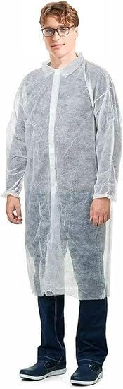 Buy Long Sleeve White Polypropylene Lab Coat with Elastic Cuffs Snap Front and No Pockets at wholesale prices