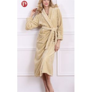 Luxury Flannel Fleece Robe Long Sleeve Nightwear Heated Bathrobe Nightdress