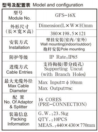 plastic fiber distribution box GFS-16X, 16CORES(PRE-CONNECTION),380*198.5*121mm,wall/pole-mounted,IP65,,support uncut