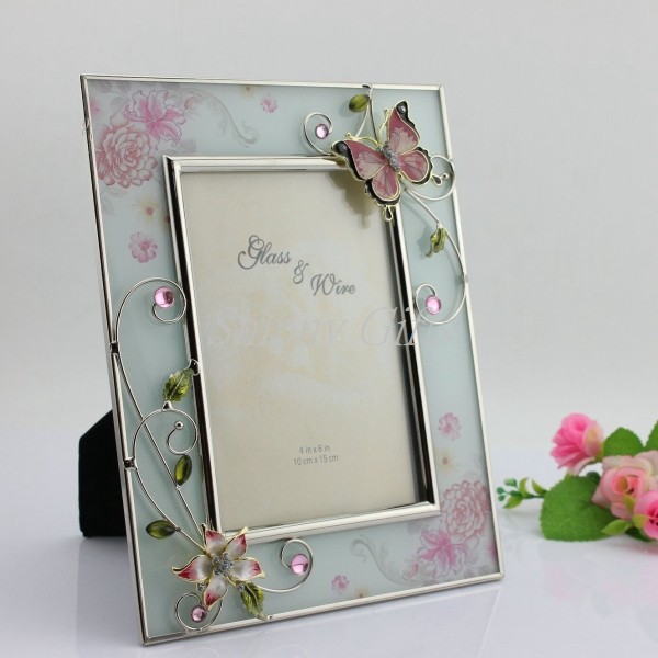 Buy Shinny Gifts Wedding Glass Photo Frame Butterfly Design Family Photo Frame at wholesale prices