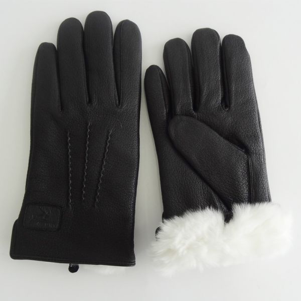 Buy Black Rabbit Fur Lined Deerskin Mens Soft Leather Gloves at wholesale prices