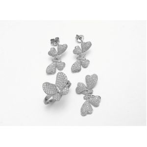 Bow of Four Hearts 925 Silver CZ Stud Heart Earrings Small Silver Hoop Studs