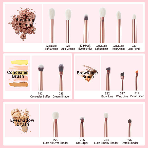 Jessup 15pcs Eye Makeup Brush Set Pearl White/Rose Gold Aluminium Ferrule T217