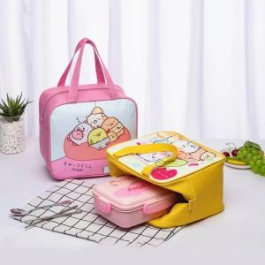 Cartoon Kids Lunch Cooler Bag Canvas Waterproof Lovely Thermal Insulated