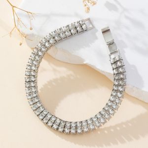 Fashion 2Rows 9mm Tennis Bracelet Hip Hop Iced Out Rhinestone Bracelets