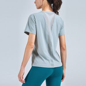 China Short Sleeve Mesh Patchwork Shirts Breathable Crew Collar Workout T Shirts on sale