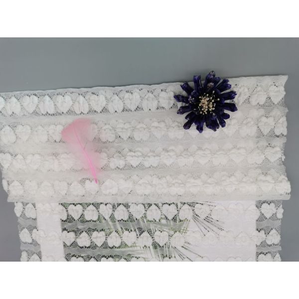 White Heart Linear Mechanical Stretch Lace Fabric Evening Dress Fabric