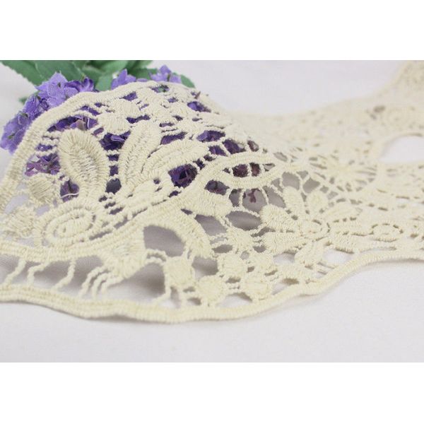 Off White Cotton Floral Embroidered Lace Appliques For Lady Dress Gown Backside