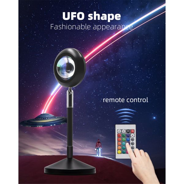 USB Rainbow UFO Sunset Red Projector Led Night Light Sun Projection Desk Lamp for Bedroom Coffee Store Wall Decoration