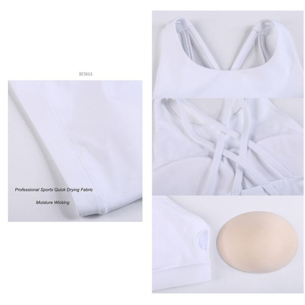 Padded Yoga Moisture Wicking Shockproof Bra Cross Back Round Neck Sports Bra
