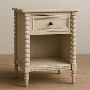 Vintage Bobbin-Leg Solid Wood Nightstand with Drawer and Open Storage Shelf 50