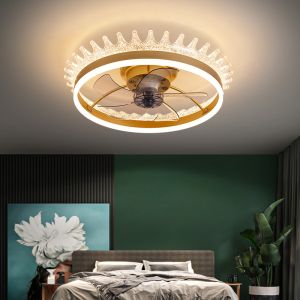 30W Modern Crown Ceiling Lights Fans Lamp LED Remote Control Changeable