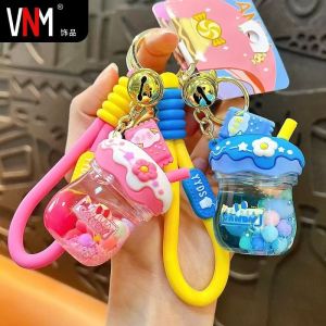 Creative Liquid Quicksand Keychain Strawberry Jar Spiral Rope Lanyard