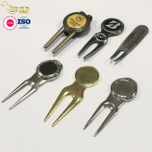 China Fork Metal Golf Pitch Repair Tool , Stainless Steel Divot Tool Sublimation Blank on sale