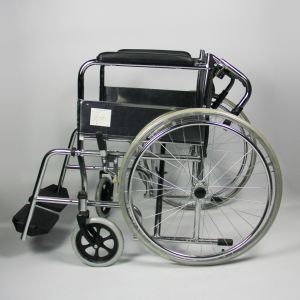 Hospital Folding Steel Wheelchair With Detachable Footrest Flip Back Seat