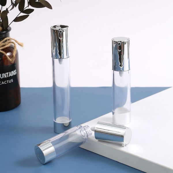 15ml 30ml 50ml Plastic Black Lotion Luxury Serum Matte Silver Pump Round Airless Pump Bottle for Essential Oil AS Plastic Type