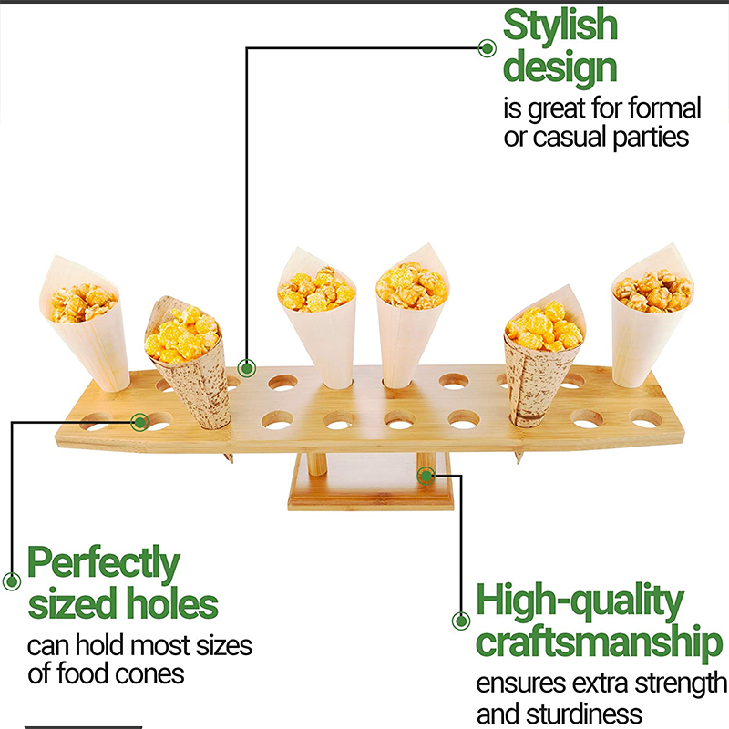 Multilevel Bamboo Food Ice Cream Cone Stand Storage Rack Portable