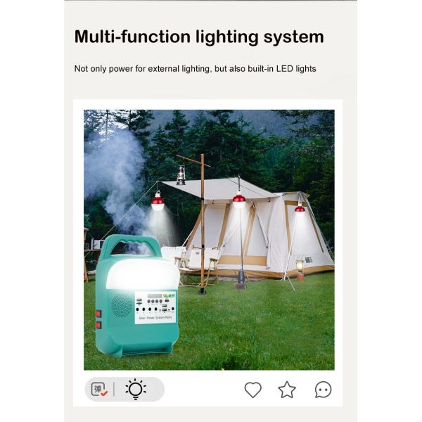 Mini Station Radio Solar Panel Light Kit Lighting Generator Home 9W 6V