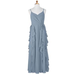 Fashionable A-Line Chiffon Dusty Blue Floor-Length Junior Bridesmaid Dress