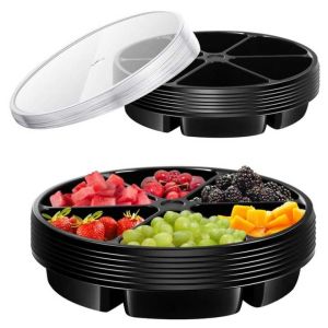 10 Inch Disposable Divided Plastic Food Tray Platter Appetizer Tray With Lid