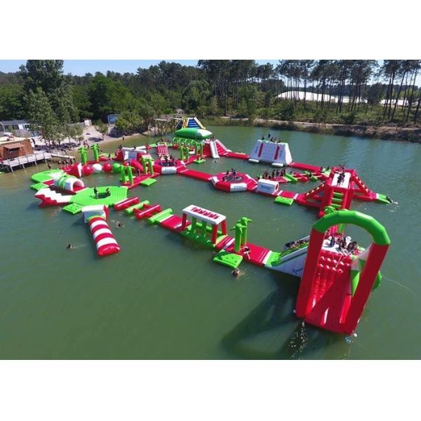 Buy Red and Green Moving Inflatable Aqua Water Park For Sea Or lake at wholesale prices