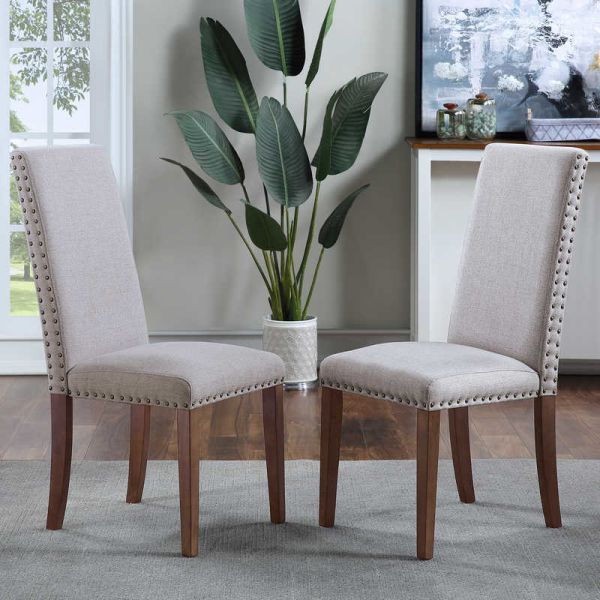 Wood Legs 17.72" L Grey Dining Chairs Set Of 2 / Fabric Dining Room Chairs 27.56lbs