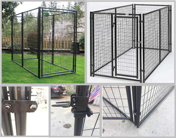 Powder Coating Welded Metal Dog Kennels For Large Dogs Black Color Easy Install