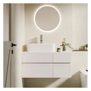 Customizable White Floating Bathroom Vanity with Faux Marble Top in EUROPEAN