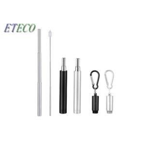 Flexible Reusable Telescopic Straw , Wide Metal Straws With Cleaning Brush