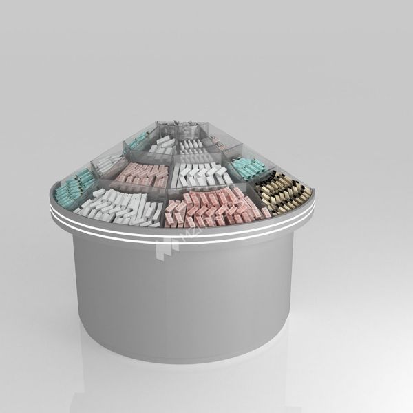 Buy Retail Store Decoration Grey Wooden Sample Island For Space-Saving Shop Cabinet And Cost-Effective Store Shelf at wholesale prices