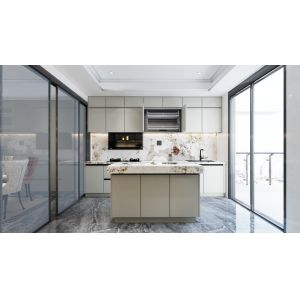 Fadior Dual-Line Design Soft Beige Stainless Steel Kitchen Cabinets