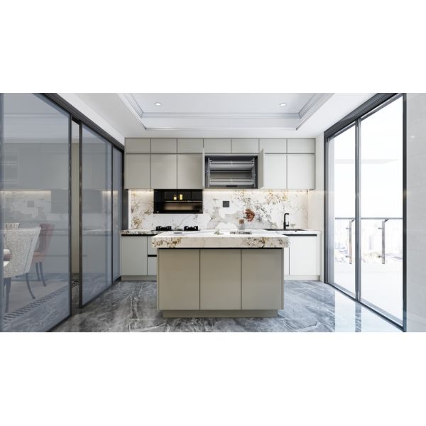 Fadior Dual-Line Design Soft Beige Stainless Steel Kitchen Cabinets