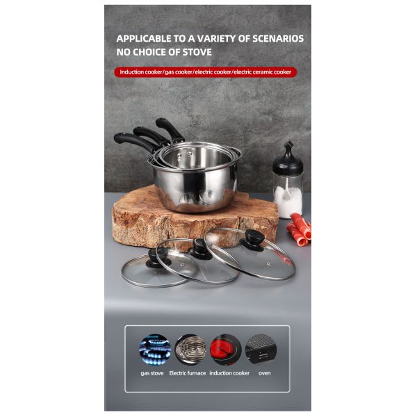 High Quality 6 Pieces Stainless Steel Cooking Pot Sauce Pan Cookware Set Milk Pot Set With Glass Lid