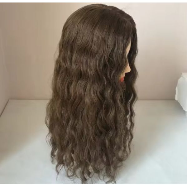 European hair silk topper natural wave brown color Kosher topper hand hook topper for hairloss