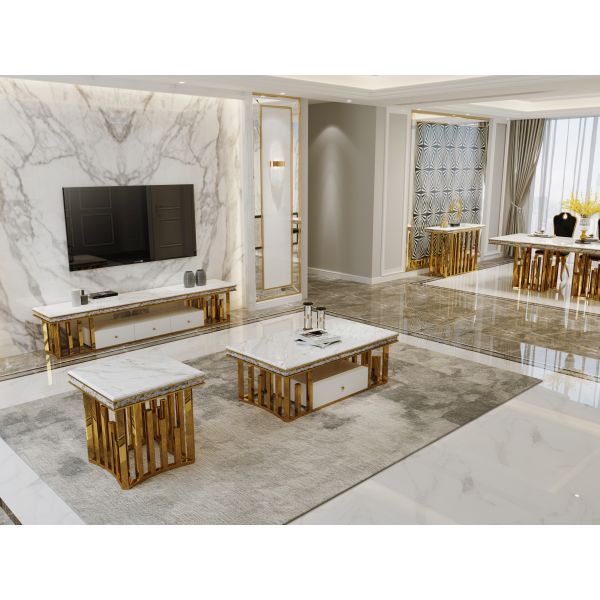 Buy Modern Elegance: Stainless Steel Marble Dining Table For Homes at wholesale prices